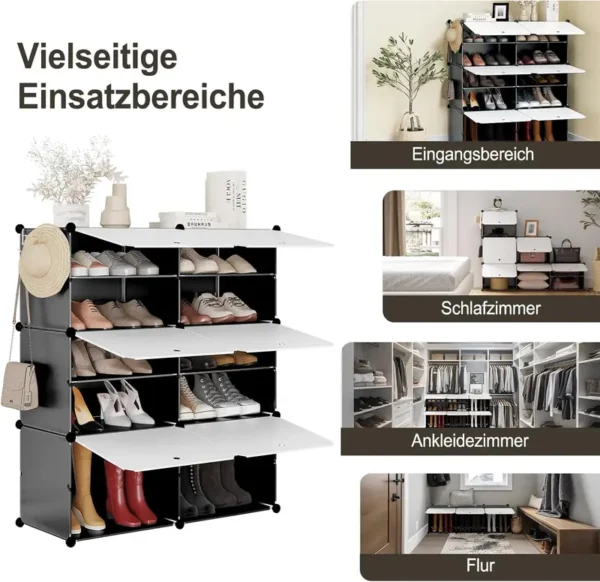 WOLTU Schuhregal mit 6 Fächern, Schuhaufbewahrung für 24 Paar Schuhe, Schuhschrank für Flur Wohnzimmer Schlafzimmer, Schuhorganizer mit Türen, aus modularen PP-Platten, Weiß Schwarz, SRX27wsz - Image 2