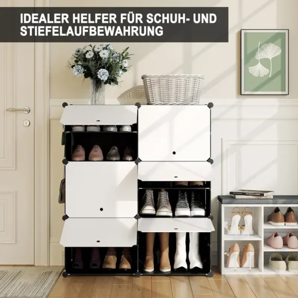 WOLTU Schuhregal mit 6 Fächern, Schuhaufbewahrung für 24 Paar Schuhe, Schuhschrank für Flur Wohnzimmer Schlafzimmer, Schuhorganizer mit Türen, aus modularen PP-Platten, Weiß Schwarz, SRX27wsz - Image 7
