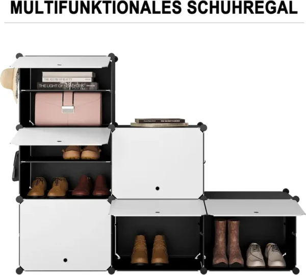 WOLTU Schuhregal mit 6 Fächern, Schuhaufbewahrung für 24 Paar Schuhe, Schuhschrank für Flur Wohnzimmer Schlafzimmer, Schuhorganizer mit Türen, aus modularen PP-Platten, Weiß Schwarz, SRX27wsz - Image 6