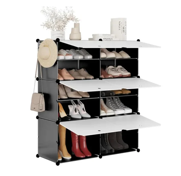 WOLTU Schuhregal mit 6 Fächern, Schuhaufbewahrung für 24 Paar Schuhe, Schuhschrank für Flur Wohnzimmer Schlafzimmer, Schuhorganizer mit Türen, aus modularen PP-Platten, Weiß Schwarz, SRX27wsz - Image 3
