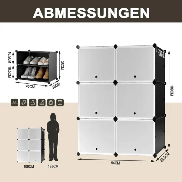 WOLTU Schuhregal mit 6 Fächern, Schuhaufbewahrung für 24 Paar Schuhe, Schuhschrank für Flur Wohnzimmer Schlafzimmer, Schuhorganizer mit Türen, aus modularen PP-Platten, Weiß Schwarz, SRX27wsz - Image 4