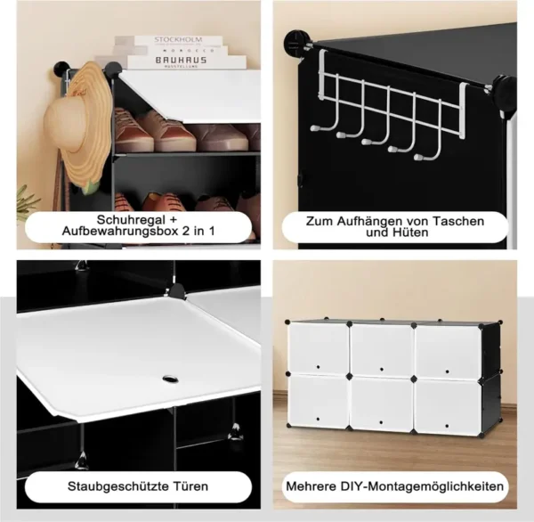 WOLTU Schuhregal mit 6 Fächern, Schuhaufbewahrung für 24 Paar Schuhe, Schuhschrank für Flur Wohnzimmer Schlafzimmer, Schuhorganizer mit Türen, aus modularen PP-Platten, Weiß Schwarz, SRX27wsz - Image 5